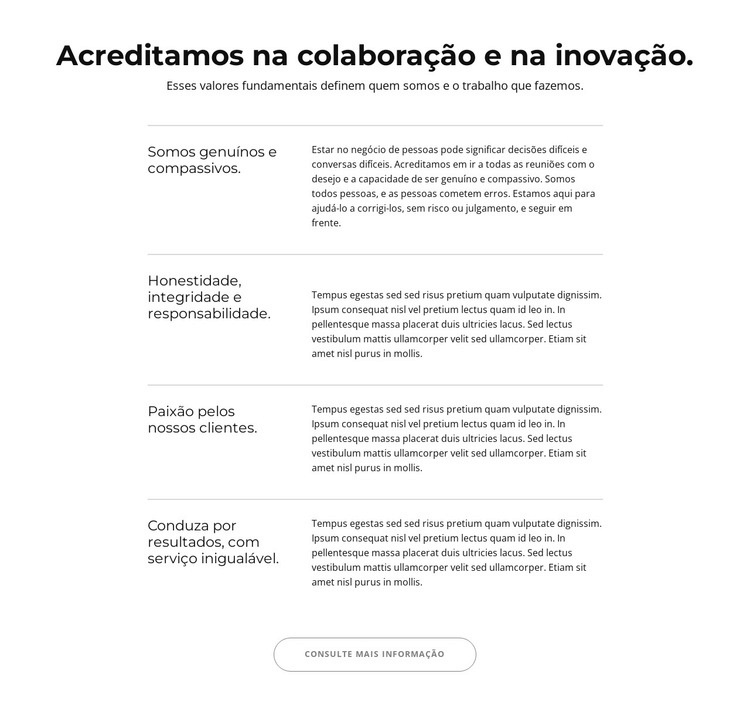 Cabeçalhos e textos no repetidor de grade Design do site