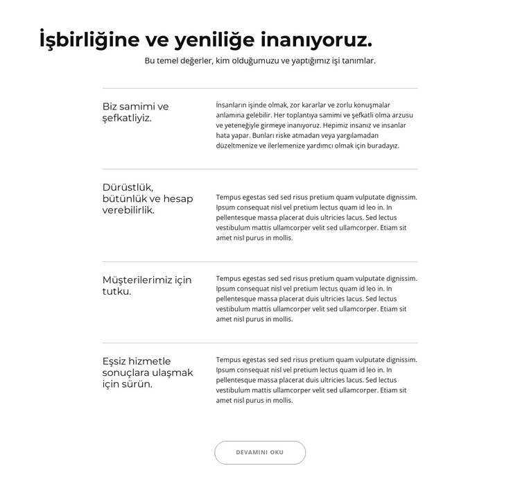 Kılavuz tekrarlayıcıdaki başlıklar ve metinler HTML Şablonu