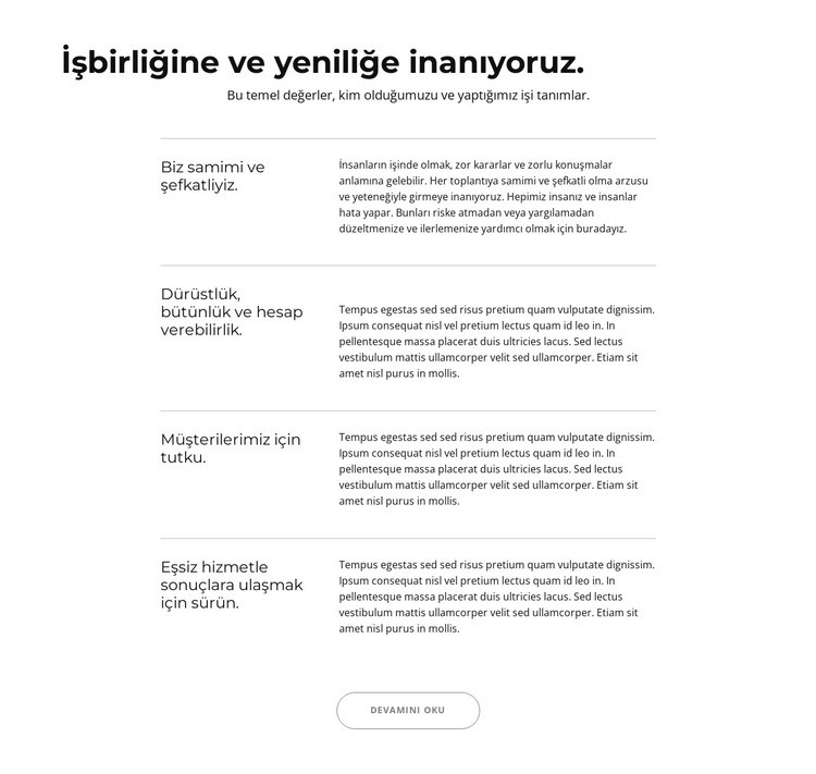 Kılavuz tekrarlayıcıdaki başlıklar ve metinler Html Web Sitesi Oluşturucu