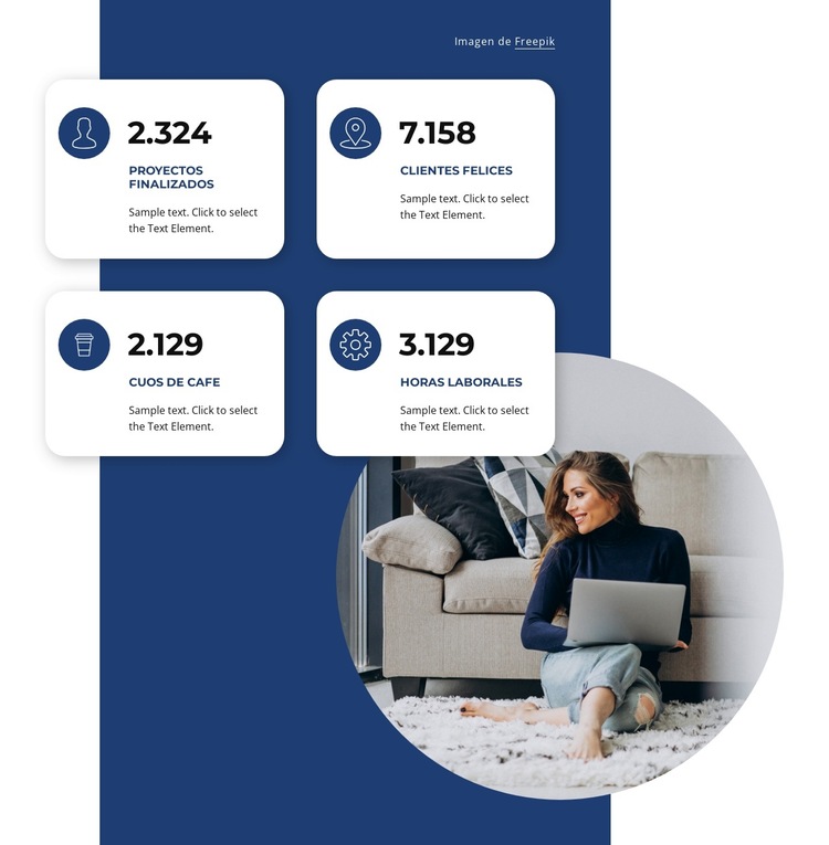 Bloque con contadores e imagen Plantilla de sitio web