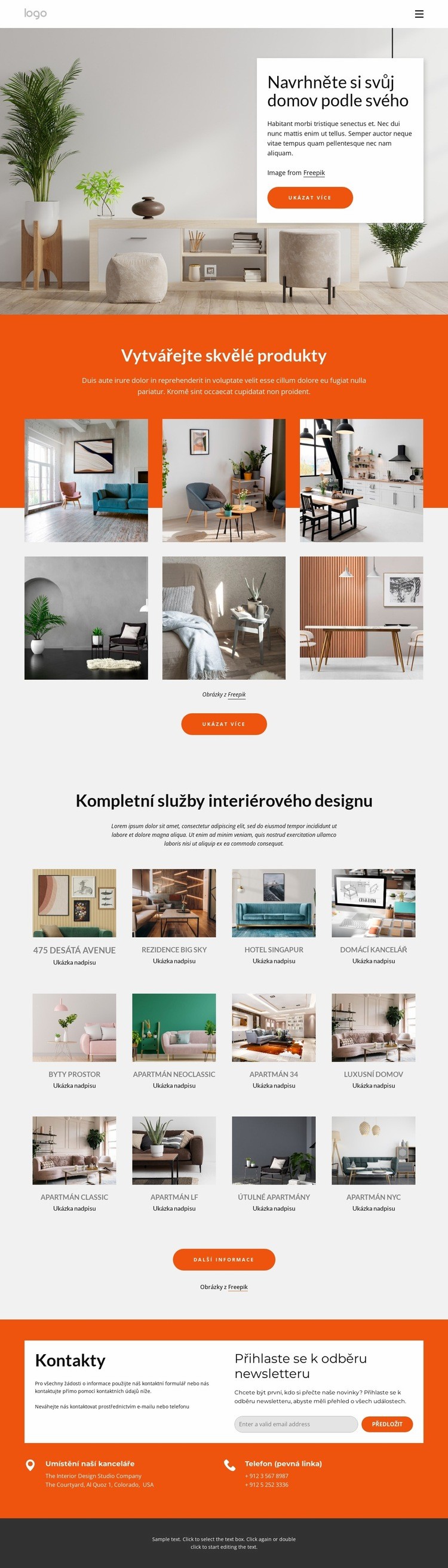 Portfolio interiérového designu Webový design