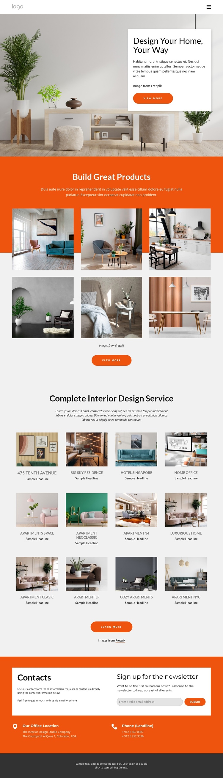 Interior design portfolio One Page Template