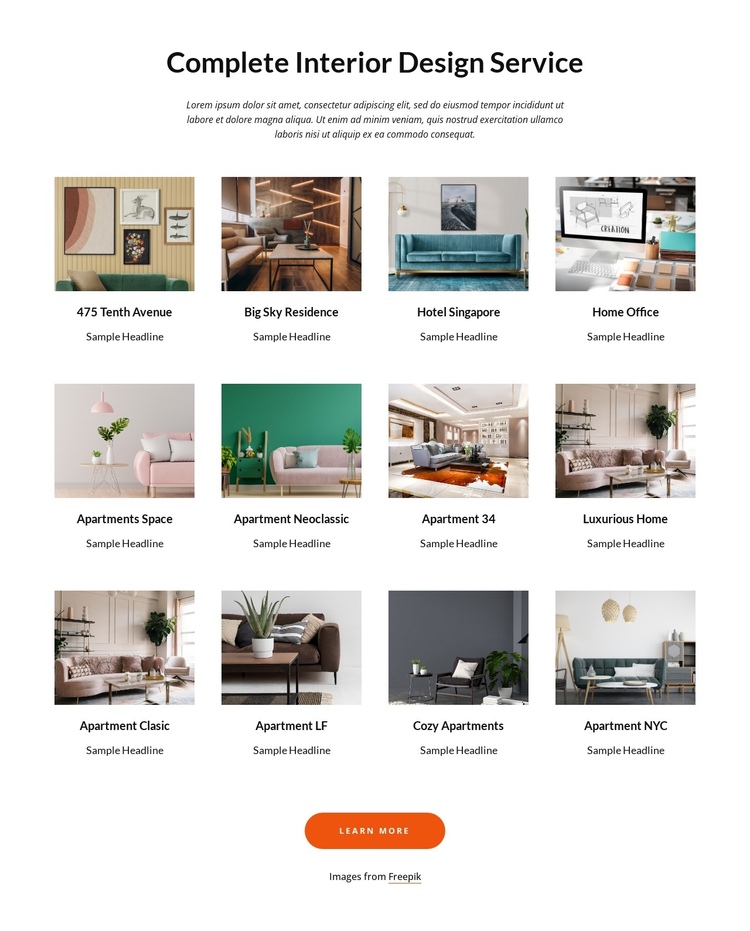 Interior design studio projects One Page Template