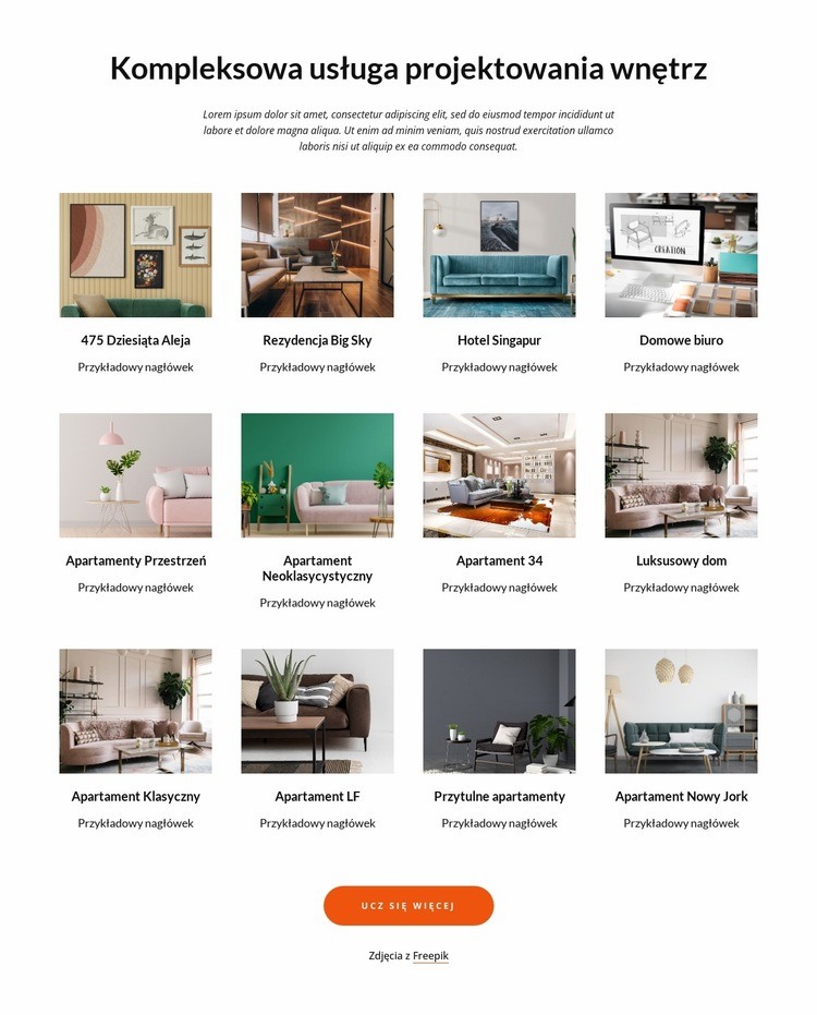 Projekty pracowni projektowych wnętrz Kreator witryn internetowych HTML