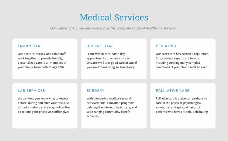 Prozkoumejte naše lékařské služby Html Website Builder