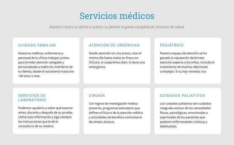 Explore nuestros servicios médicos Plantillas de creación de sitios web