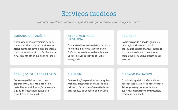Explore nossos serviços médicos Construtor de sites HTML