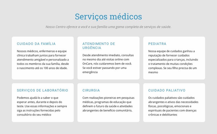 Explore nossos serviços médicos Design do site