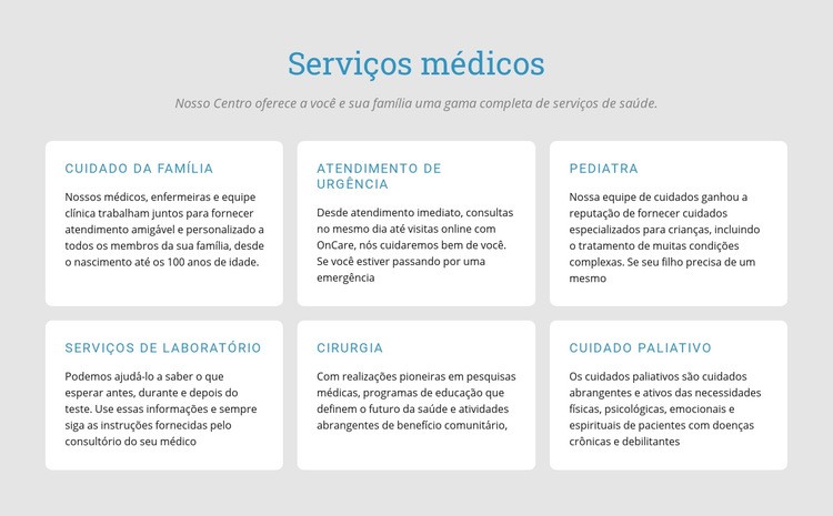 Explore nossos serviços médicos Maquete do site