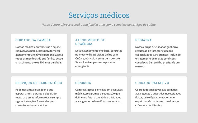 Explore nossos serviços médicos Modelo HTML5