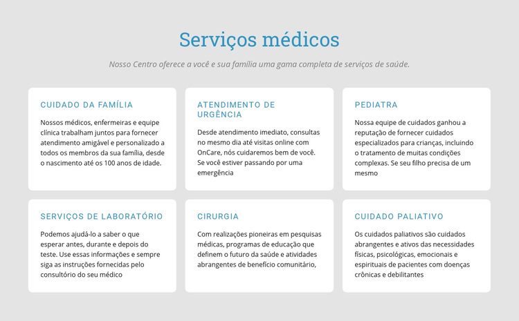 Explore nossos serviços médicos Tema WordPress