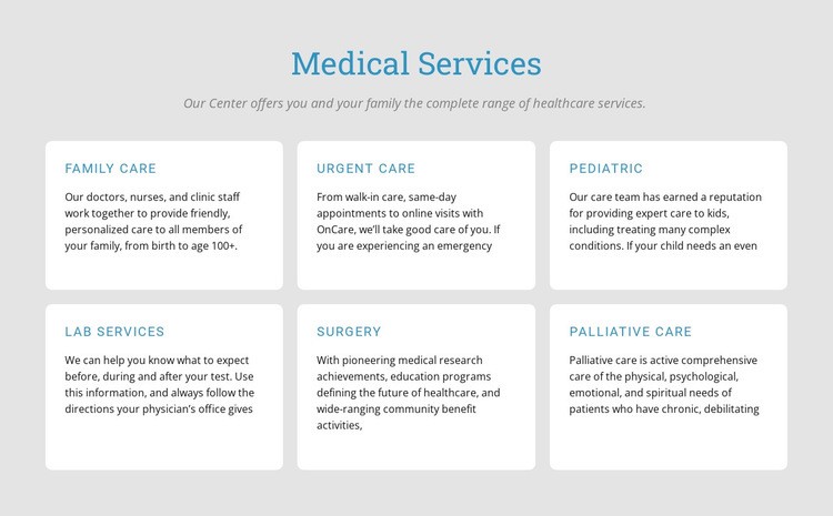Utforska våra medicinska tjänster Html webbplatsbyggare