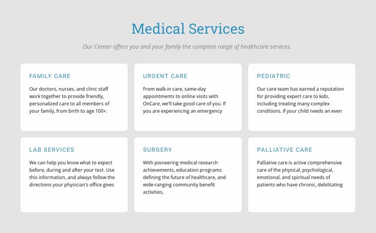 Explore our medical services Web Page Design