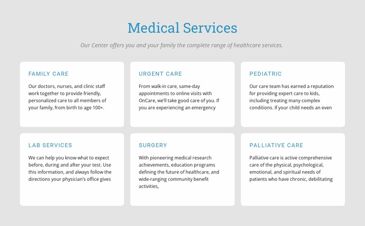 Explore our medical services WordPress Website Builder