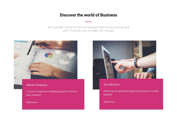 Discover the world  of business One Page Template