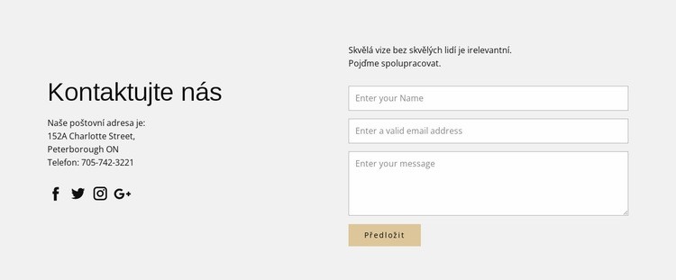Kontaktní informace a kontaktní formulář Šablona