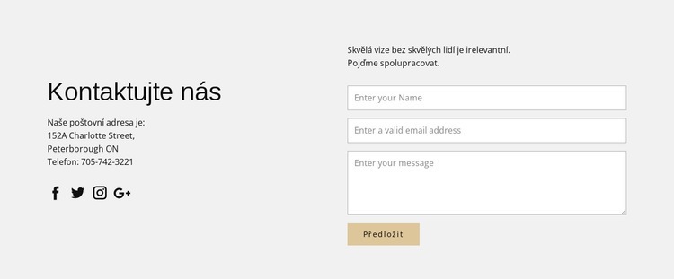 Kontaktní informace a kontaktní formulář Webový design
