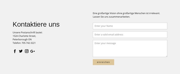 Kontaktinformationen und Kontaktformular Eine Seitenvorlage