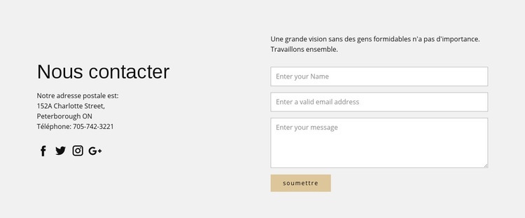 Coordonnées et formulaire de contact Modèle d'une page