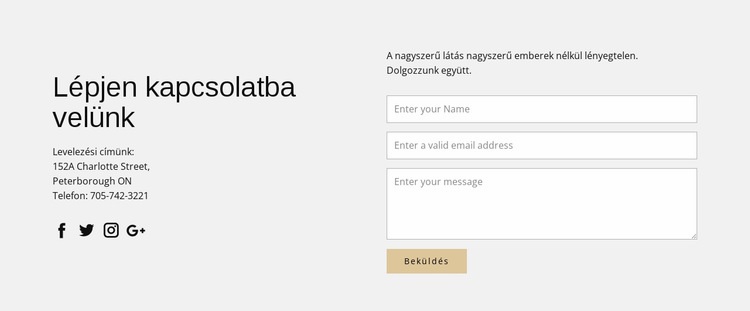 Elérhetőségek és kapcsolatfelvételi űrlap Weboldal sablon