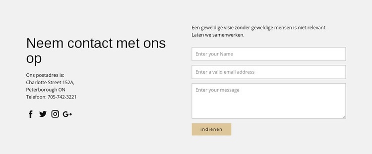 Contactgegevens en contactformulier HTML5-sjabloon