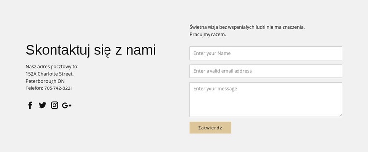 Dane kontaktowe i formularz kontaktowy Makieta strony internetowej