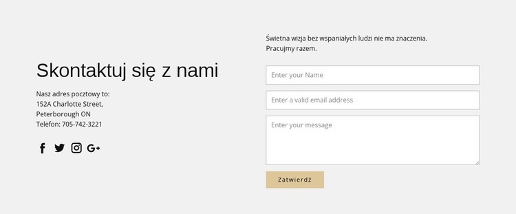 Dane kontaktowe i formularz kontaktowy Szablon