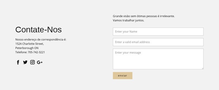 Informações de contato e formulário de contato Design do site