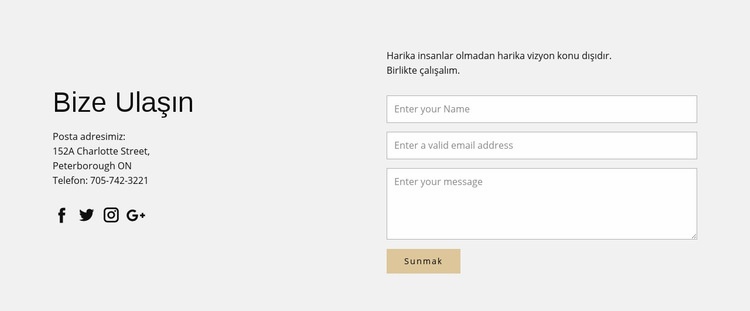İletişim bilgileri ve iletişim formu Bir Sayfa Şablonu