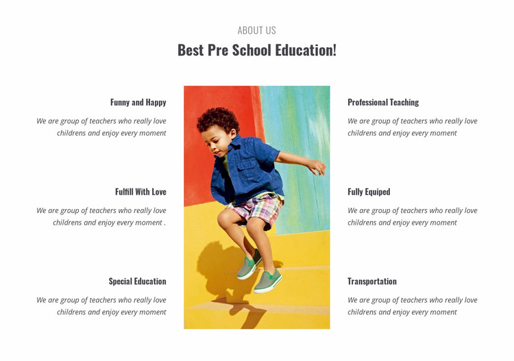 Types of preschool Website Mockup