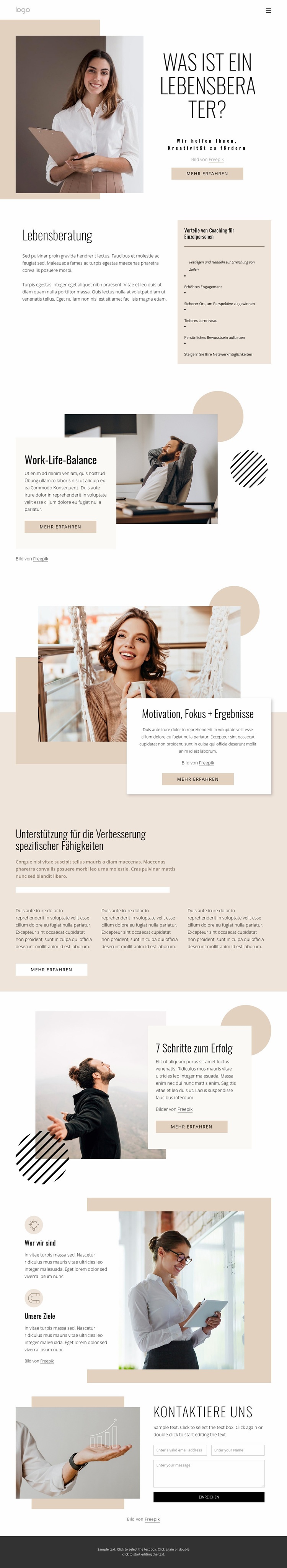 Lebens- und Geschäftscoaching Website-Modell