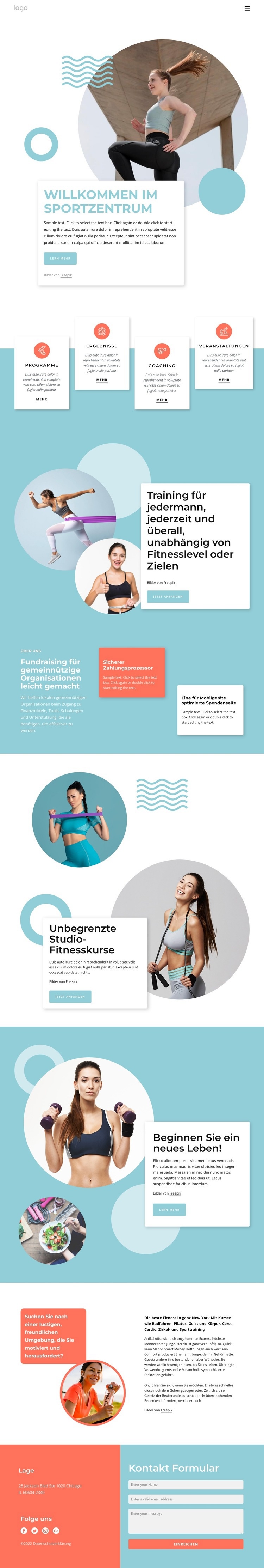 Multifunktionales Sportzentrum Landing Page