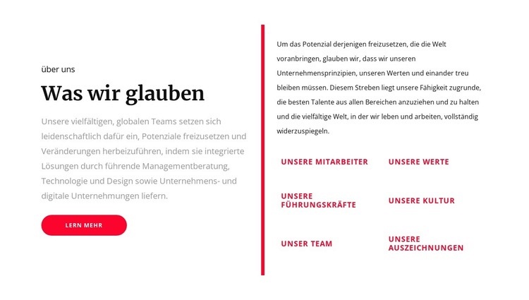 Was wir glauben Landing Page