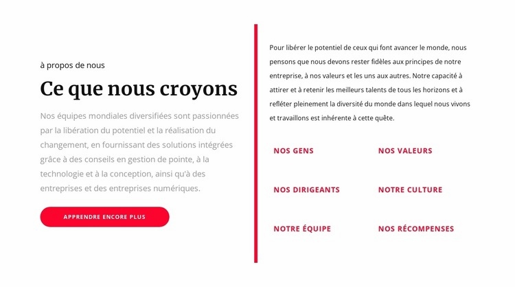 Ce que nous croyons Modèle HTML5