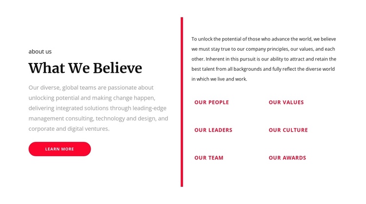 What we believe One Page Template
