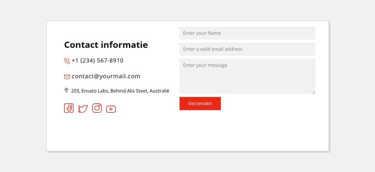Contactgegevens en sociale pictogrammen HTML-sjabloon