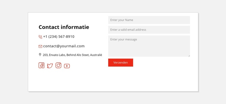 Contactgegevens en sociale pictogrammen HTML5-sjabloon