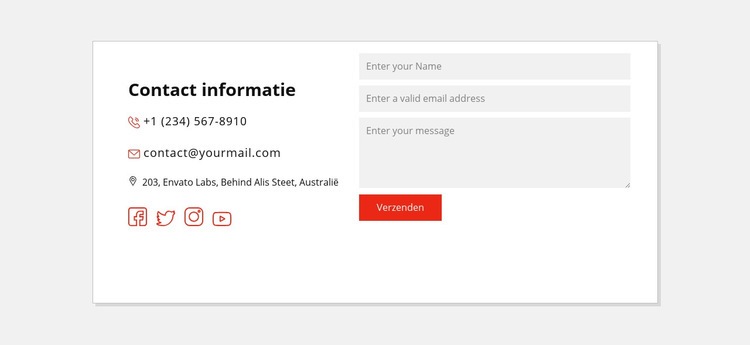 Contactgegevens en sociale pictogrammen Website mockup
