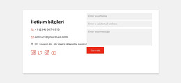 İletişim Bilgileri Ve Sosyal Simgeler - HTML Web Sitesi Şablonu