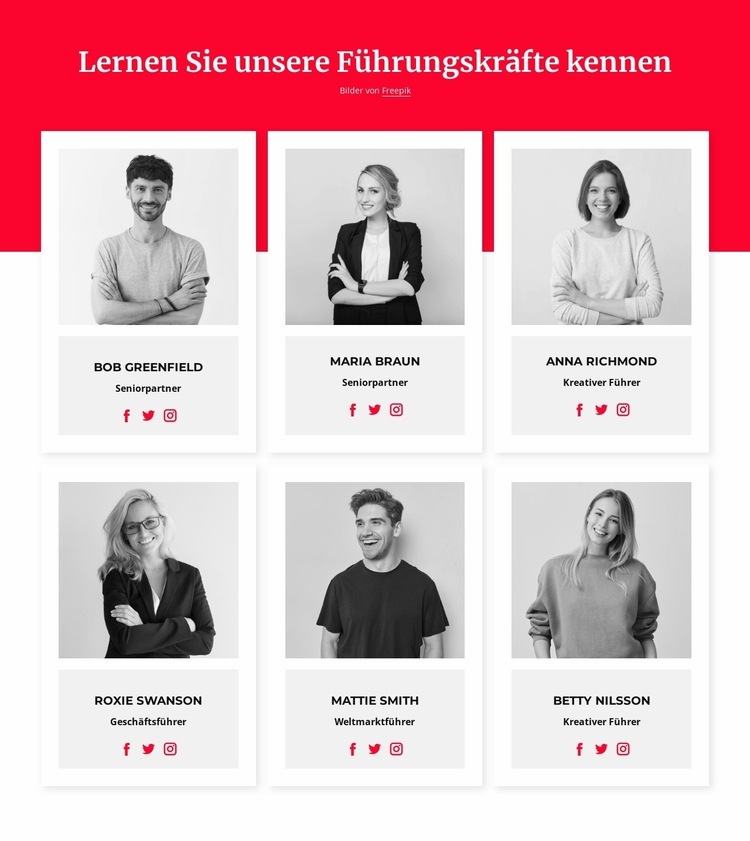 Lernen Sie unsere Führungskräfte kennen Website Builder-Vorlagen