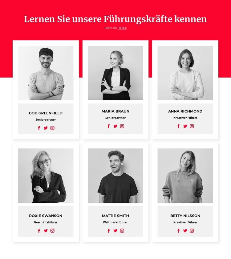 Lernen Sie unsere Führungskräfte kennen Website-Modell