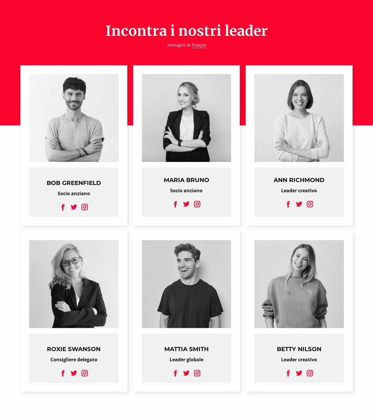 Incontra i nostri leader Mockup del sito web