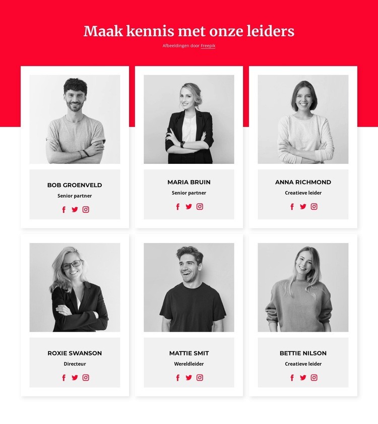 Maak kennis met onze leiders Html Website Builder