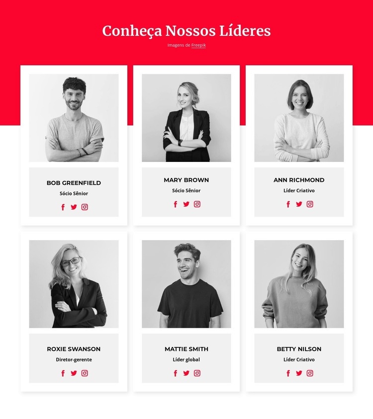 Conheça nossos líderes Construtor de sites HTML