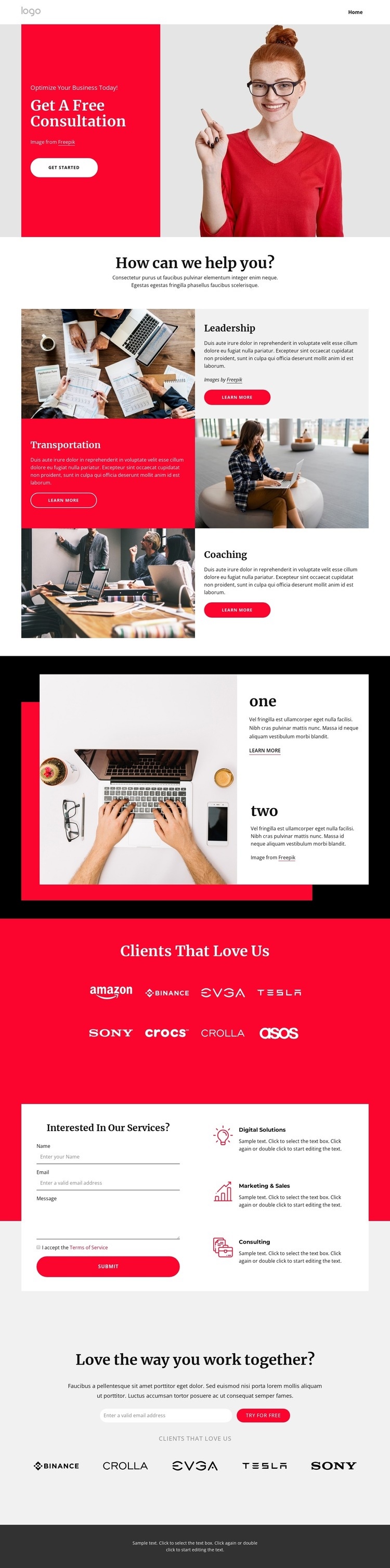 Business coaching and consulting Homepage Design