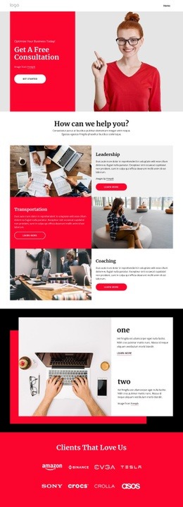 Business Coaching And Consulting - Webpage Layout