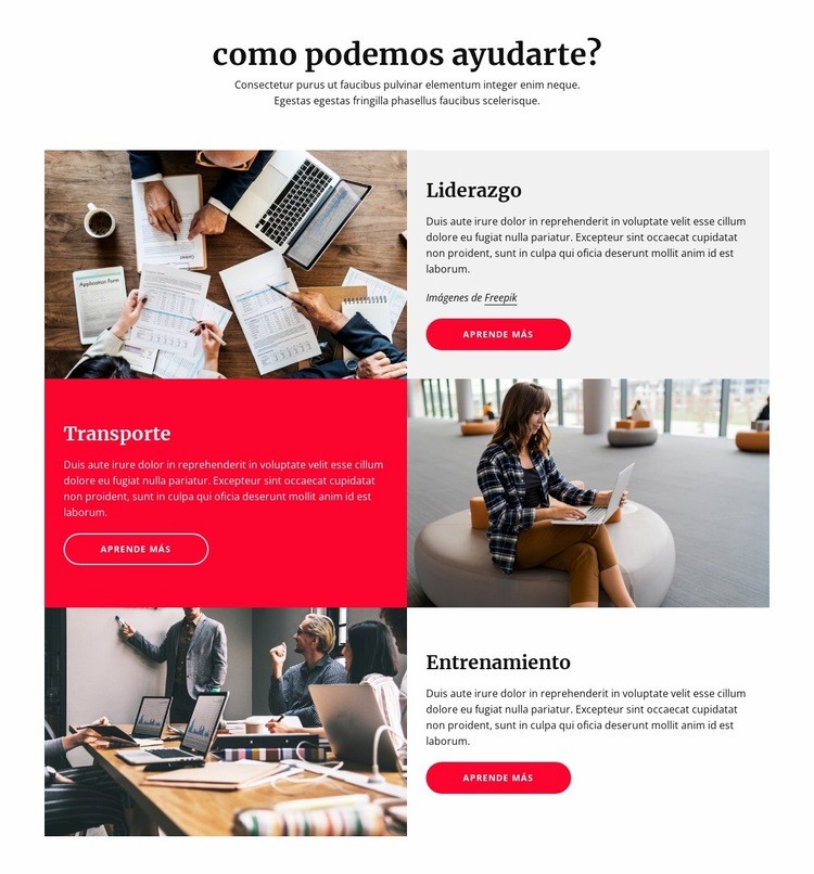 Liderazgo, innovaciones, coaching. Maqueta de sitio web