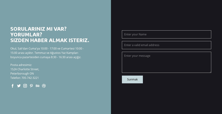 Form ile iletişim bilgileri Web Sitesi Şablonu