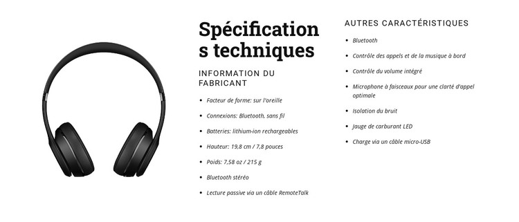 Spécifications techniques Modèle HTML