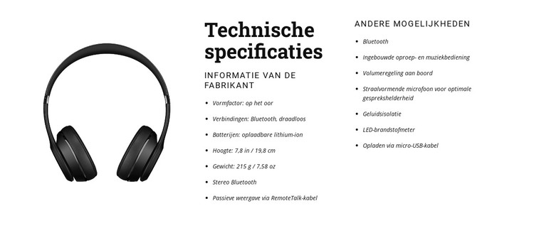 Technische specificaties HTML-sjabloon